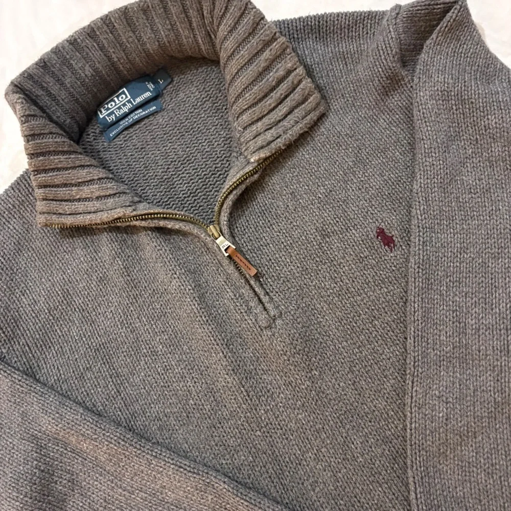 Polo Ralph Lauren Mens Grey 100% Cotton Quarter Zip Shaker Knit Sweater Large